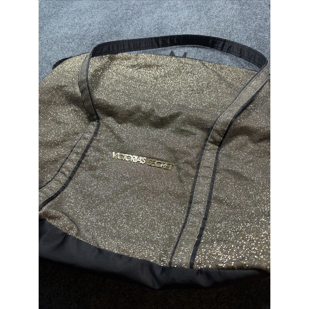 Victoria Secret XL Tote Bag Gold Metallic Glitter 16x15x7